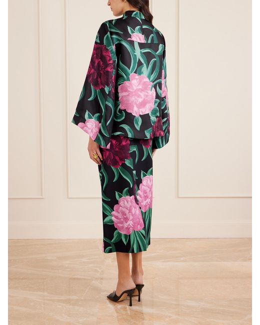 LaDoubleJ Green Make An Exit Floral-Print Silk-Twill Blouse