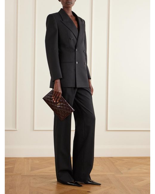 Saint Laurent Black Paris Matelassé Patent-Leather Clutch