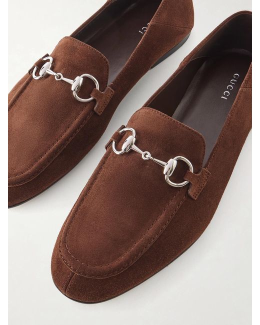 Gucci Brown Jordaan Horsebit-Embellished Suede Loafers