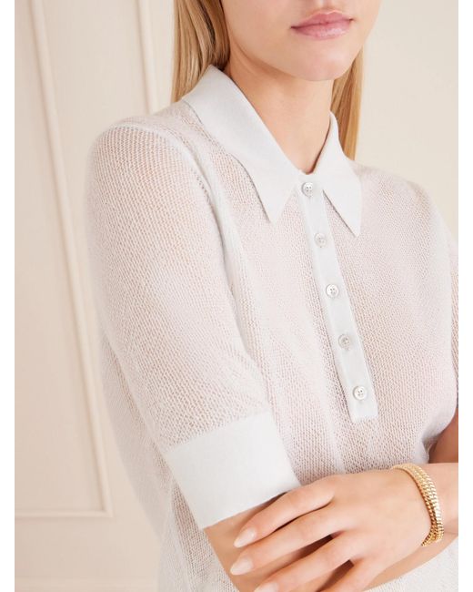 Twp White Open Stitch Cashmere Polo Shirt