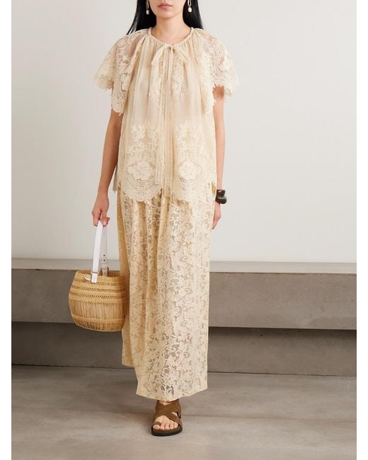 Zimmermann Natural Luna Scalloped Gathered Lace And Point D'Esprit Blouse