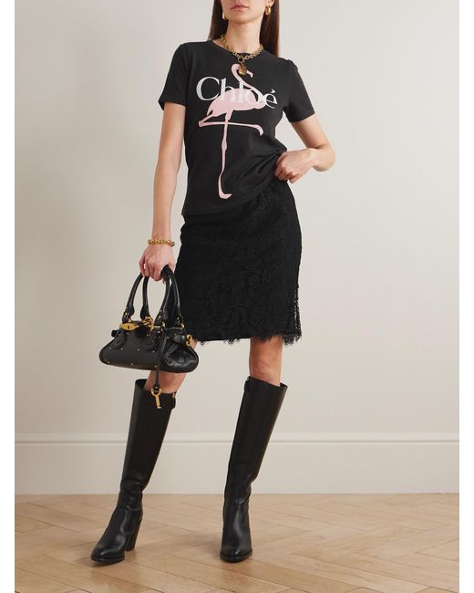 Chloé Black Cotton-Blend Lace Midi Skirt