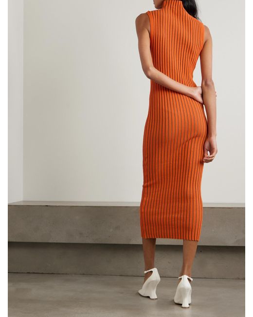 D'Estree Orange Chen Bico Zweifarbiges Midikleid Aus Einer Gerippten Biobaumwollmischung