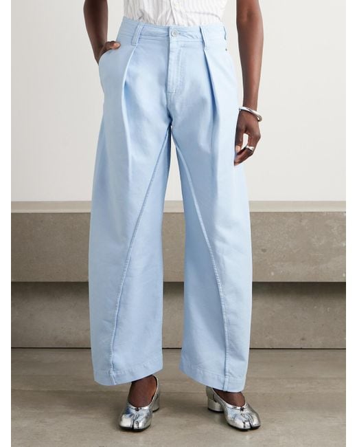 J.W. Anderson Blue Barrel-Hose Aus Baumwoll-Twill Mit Falten