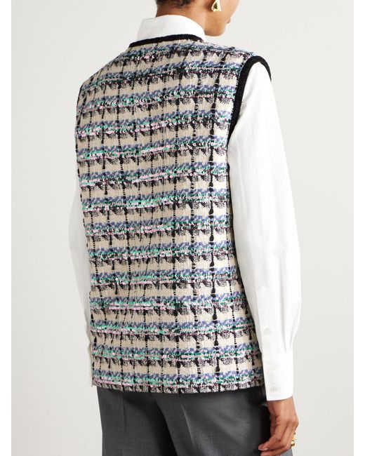 Valentino Gray Sequined Checked Tweed Gilet