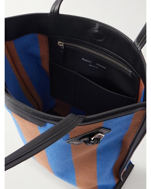 Proenza Schouler Blue North South Days Striped Leather-Trimmed Canvas Tote
