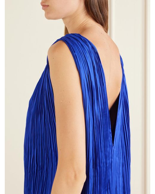Aflalo Blue Celestia Plissé-Satin Maxi Dress