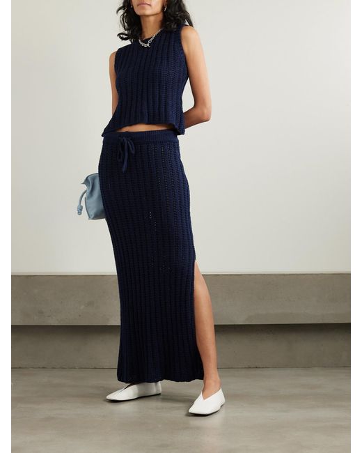 The Elder Statesman Blue Reef Open-Knit Cotton Maxi Skirt