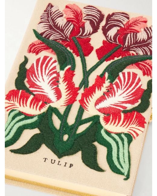 Olympia Le-Tan White Tulip Embroidered Canvas Clutch