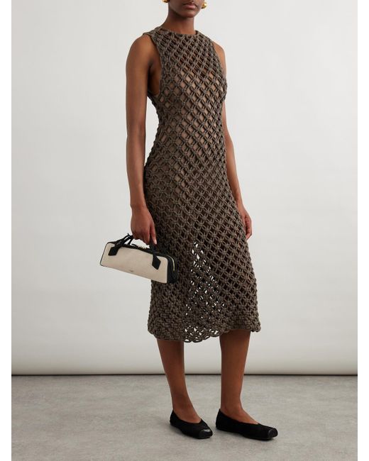 Alaïa Brown Macramé Cotton-Blend Midi Dress