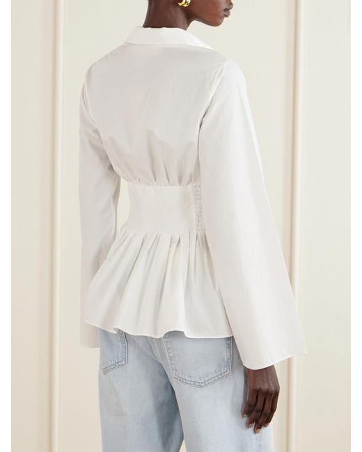 Rosie Assoulin White Boogie Woogie Bugle Boy Shirred Cotton-Poplin Blouse