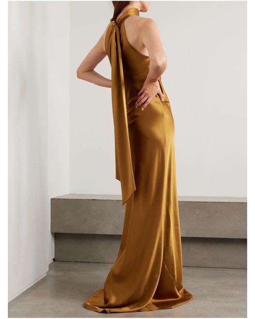 Galvan Natural Sienna Neckholder-Robe Aus Satin