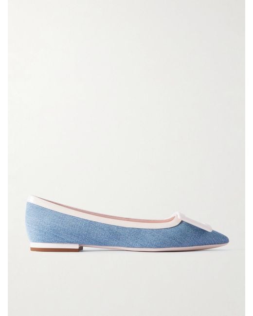 Roger Vivier Blue Gommettine Buckled Denim And Patent-Leather Ballet Flats