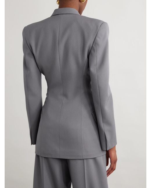 Alaïa Gray Double-Breasted Wool-Gabardine Blazer