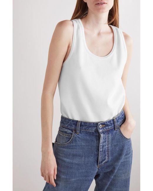 Bottega Veneta White Ribbed Stretch-Cotton Jersey Tank