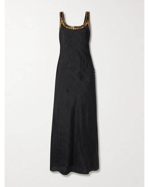 Alix Of Bohemia Black Adele Gilded Coin Embellished Silk-Faille Midi Dress