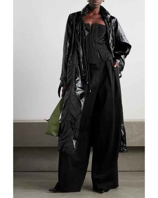 Isabel Marant Black Devina Oversized Crinkled-Glossed Shell Coat