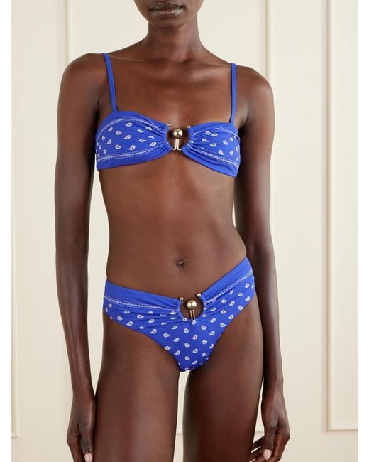 Christopher Esber Blue Orbit Embellished Bandana-Print Bikini Briefs