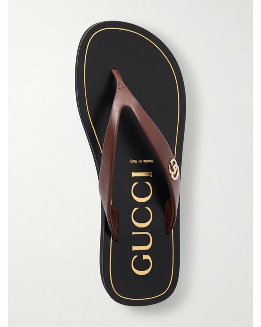 Gucci Brown Embellished Leather Sandals