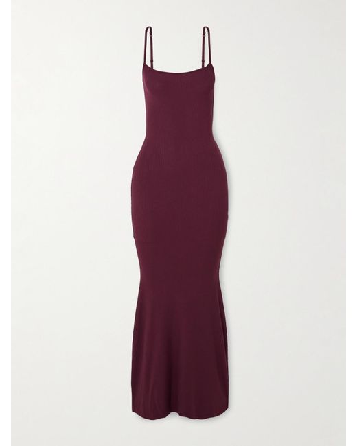 Skims Purple Soft Lounge Ribbed Long Stretch-Modal Slip Dress