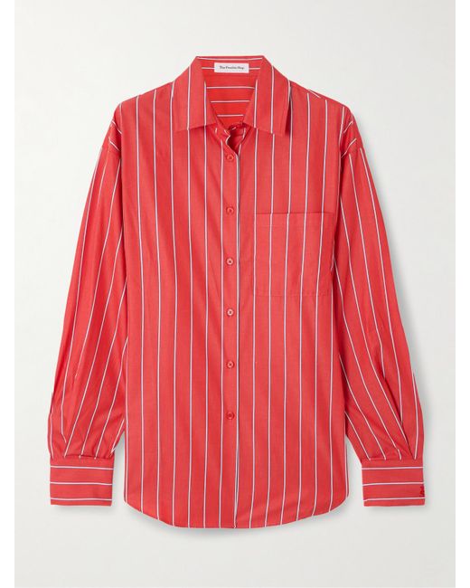 Frankie Shop Red Lui Striped Cotton-Poplin Shirt