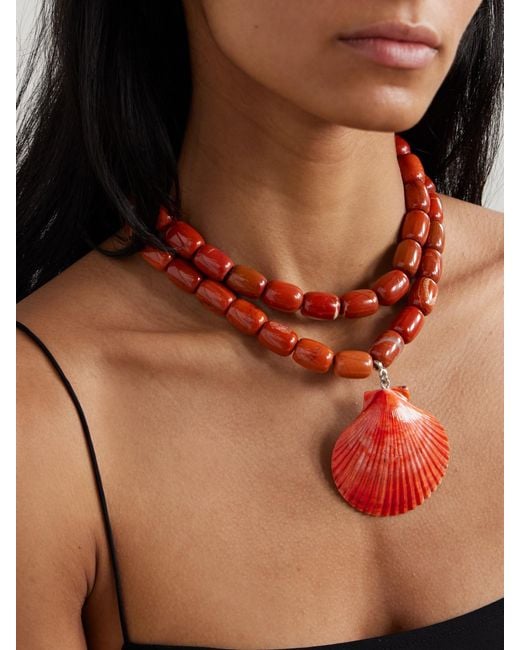 Collier En Métal Argenté, Jaspes, Résine Et Coquillage Luma Julietta en coloris Red