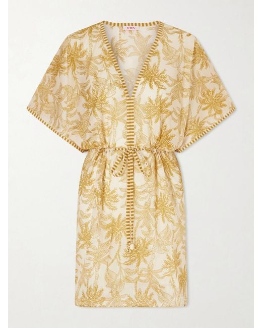Eres Metallic Péninsule Printed Cotton-Voile Mini Dress
