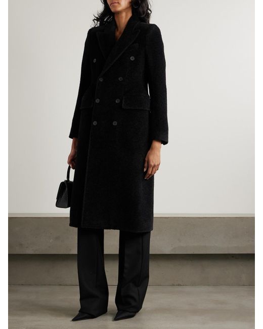 Balenciaga Black Hourglass Double-Breasted Wool-Blend Twill Coat
