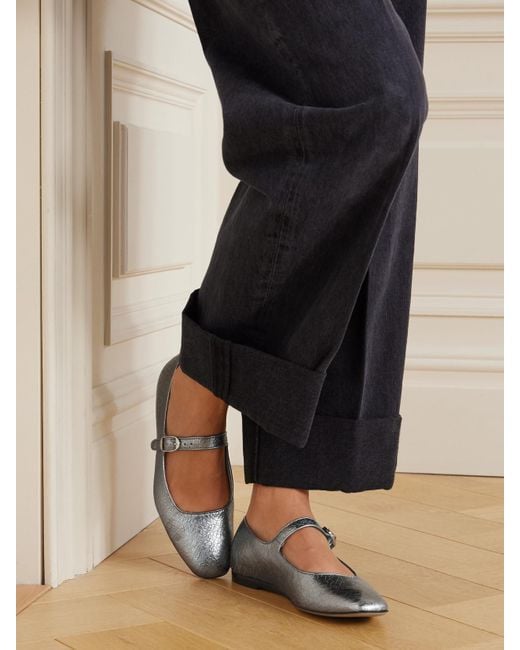 Le Monde Beryl White Mary-Jane-Ballerinas Aus Craquelé-Leder
