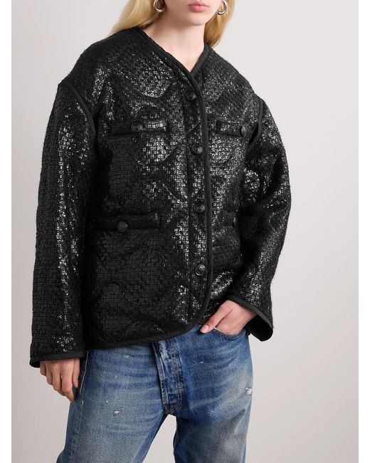 R13 Black Quilted Padded Metallic Tweed Jacket
