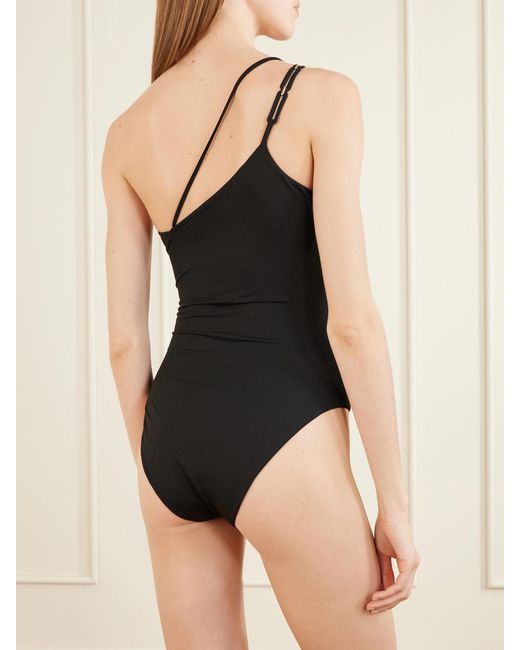 Max Mara Black Beachwear One-Shoulder Embellished Swimsuit