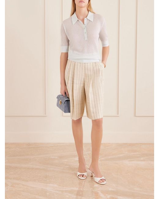 Twp White Open Stitch Cashmere Polo Shirt