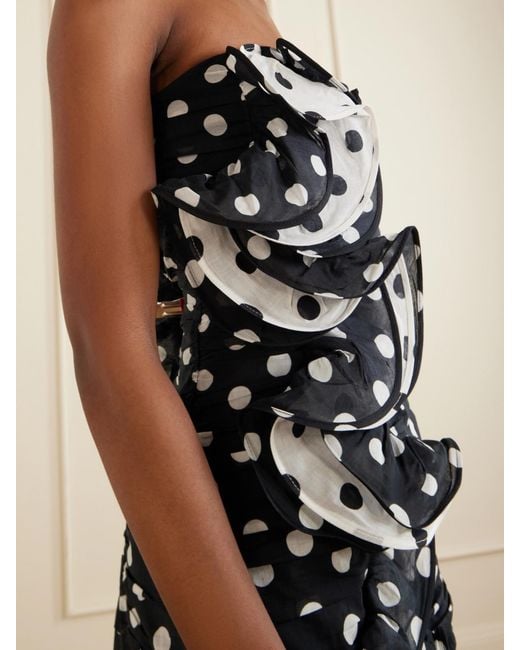 Charo Ruiz Black Rocio Ruffled Polka-Dot Cotton-Blend Voile Mini Dress