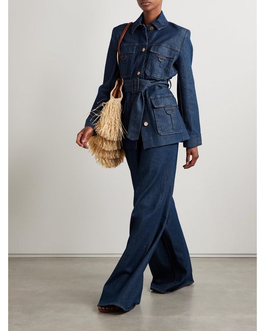 Zimmermann Blue Illuminate Belted High-Rise Wide-Leg Jeans