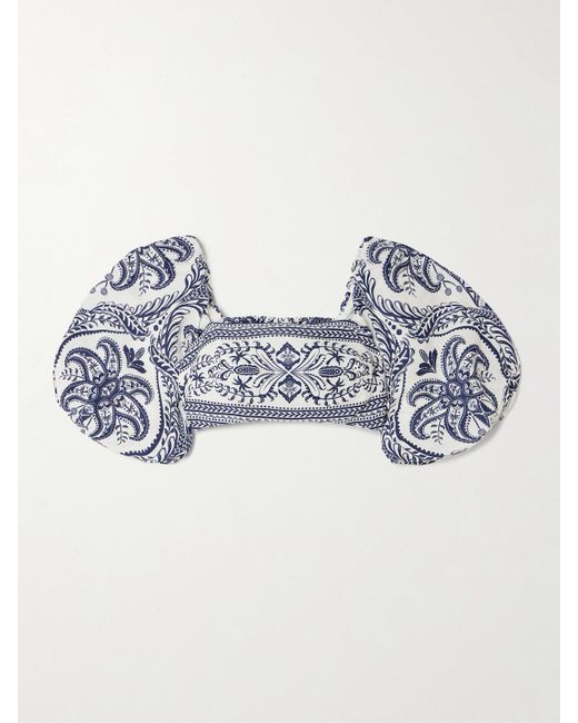 Haut Raccourci En Lin Imprimé À Smocks Tropical Cameo Farm Rio en coloris Blue