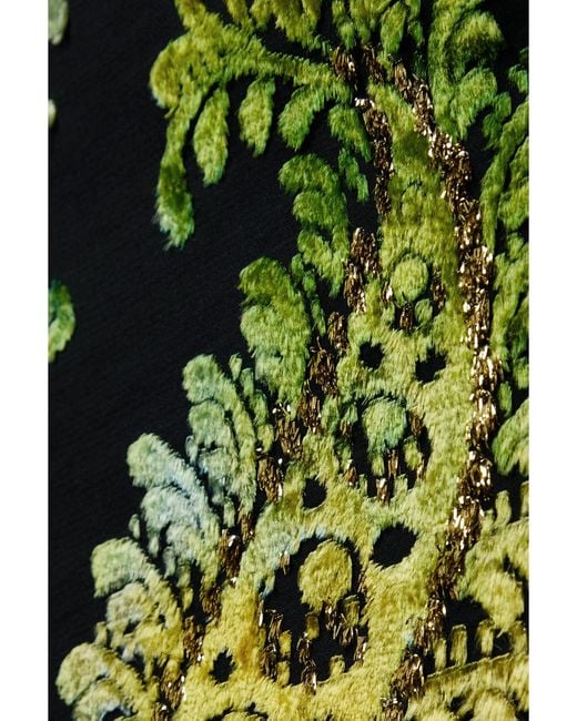 Cult Gaia Green Adira One-Sleeve Metallic Devoré-Chiffon Gown
