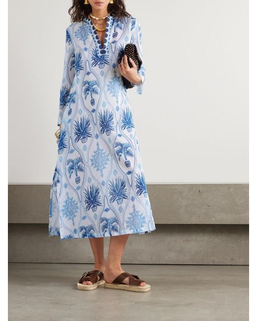 Emporio Sirenuse Blue Giada Kaftan Aus Bedruckter Baumwolle