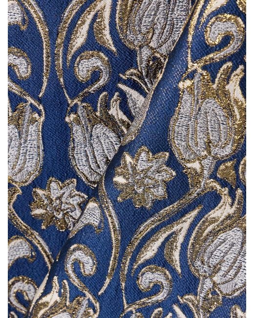 Valentino Garavani Blue Metallic Floral-Brocade Midi Skirt