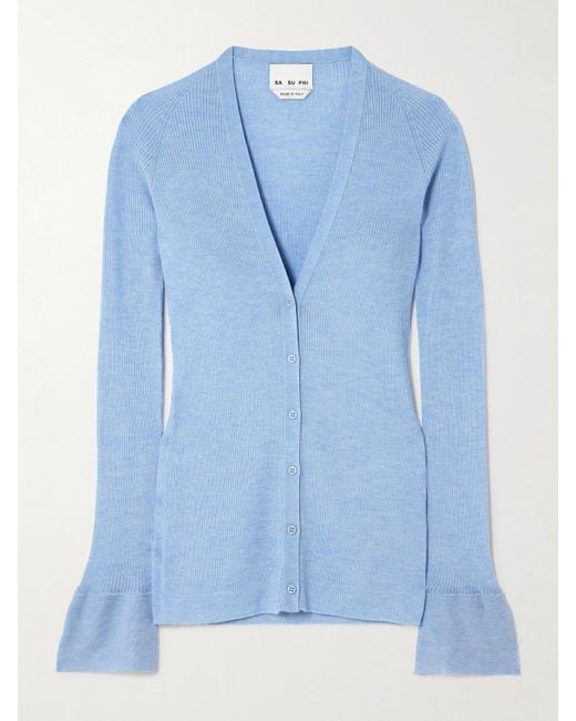 Sa Su Phi Blue Ribbed Cashmere And Silk-Blend Cardigan