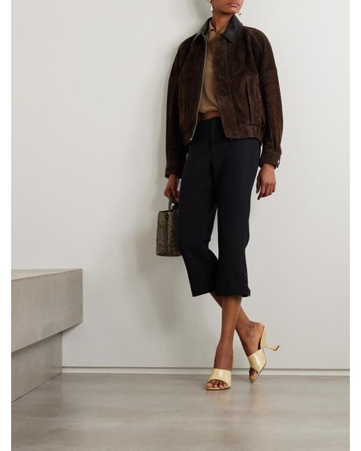 Nour Hammour Brown Dalma Leather-Trimmed Suede Bomber Jacket