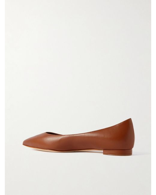 Manolo Blahnik Brown Kietta Leather Point-Toe Flats
