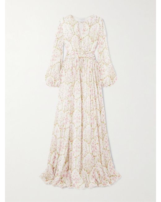 Giambattista Valli Natural Robe Aus Seiden-Georgette Mit Blumenprint Und Bindegürtel