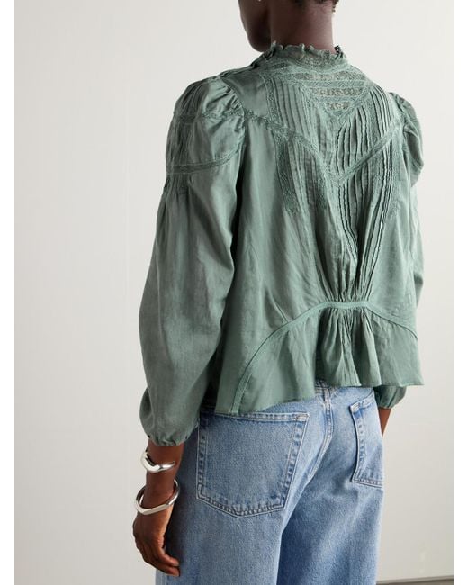 Doen Green Adelphine Crochet-Trimmed Pintucked Organic Cotton-Voile Blouse