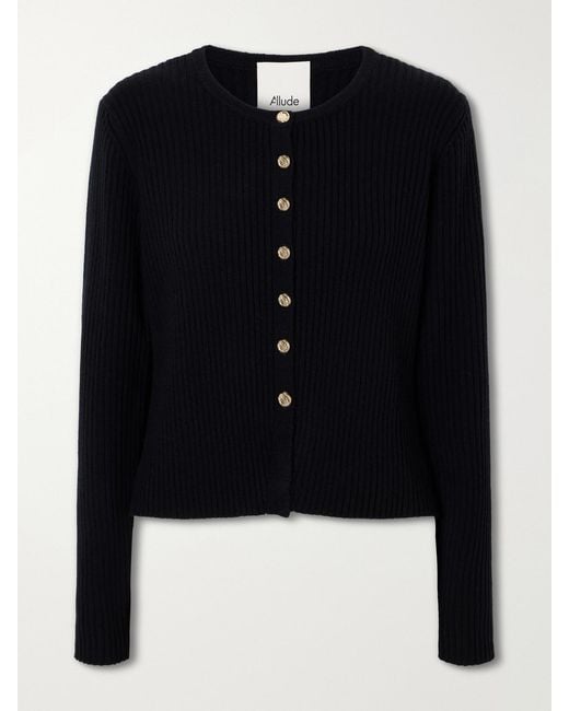 Allude Blue Wool And Cashmere-Blend Ribbed Cardigan