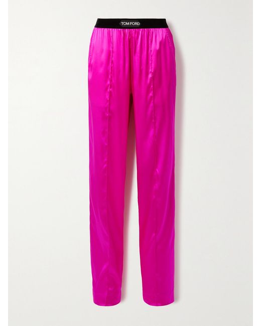 Tom Ford Pink Velvet-Trimmed Stretch-Silk Satin Pants