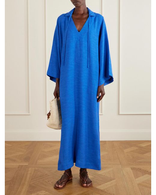 Lisa Marie Fernandez Blue Tie-Detailed Woven Maxi Dress