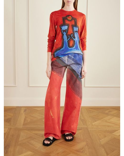 Gabriela Hearst Red Amoret Printed High-Rise Barrel-Leg Recycled Jeans