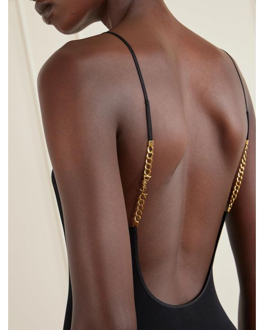Saint Laurent Black Embellished Jersey Maxi Dress