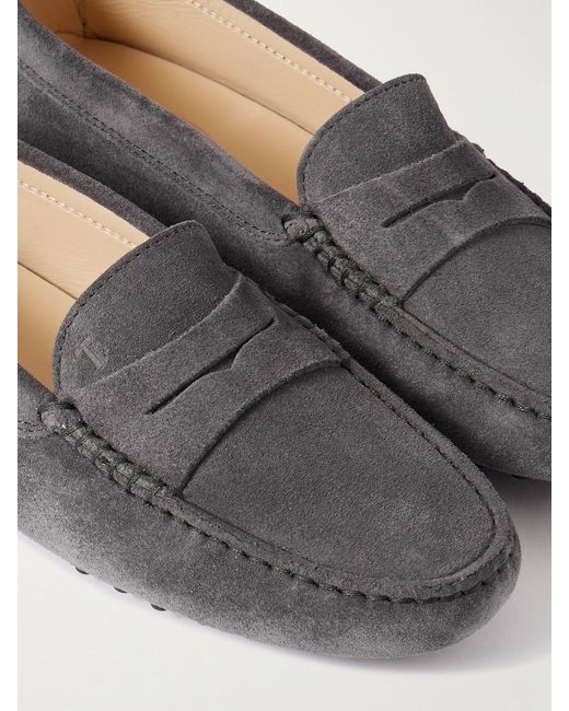 Tod's White Gommino Suede Loafers