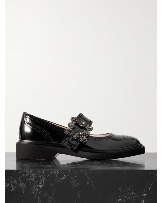 Roger Vivier Black Viv Rangers Crystal-Embellished Patent-Leather Loafers